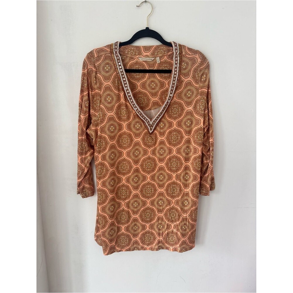 Soft Surroundings XL Beaded Collar Viscose Floral Top